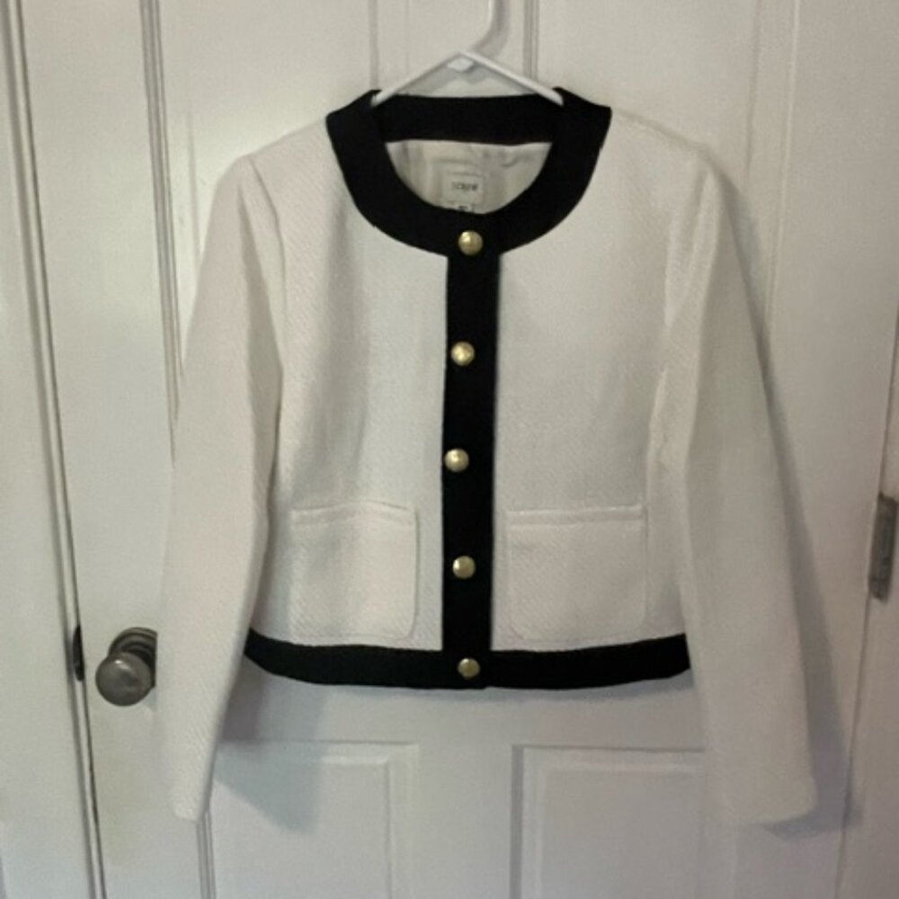 J. Crew Factory Tweed lady jacket, white/black, size 8P, NWT